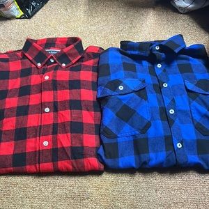 large red and blue flannel bundle